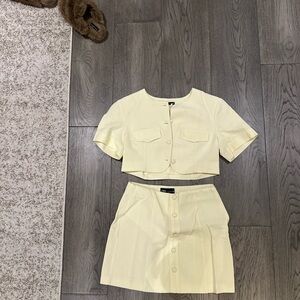 Yellow Cropped Jacket and Skirt Set